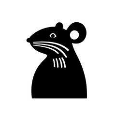 Minimalist black and white vector icon depicting a stylized mouse in a simple design