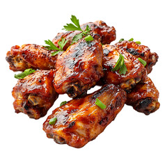 Smoked chicken wings, isolated on a white background.