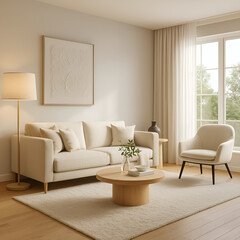Modern Scandinavian Living Room with Natural Light and Minimalist Decor – 3D Render