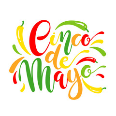 Obraz premium Cinco de Mayo, hand drawn lettering. Perfect for poster, greeting card, logo, t-shirt, banner. Vector illustration EPS 10