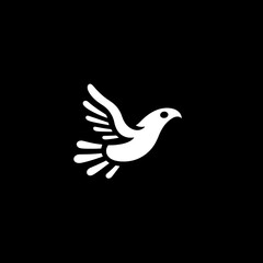 Obraz premium Vector logo design featuring a minimalist white bird silhouette in a black background, symbolizing freedom and creativity in branding