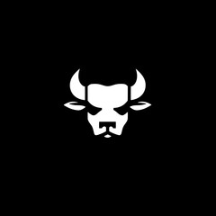 Bold minimalistic logo featuring a stylized bull head design in black and white vector format