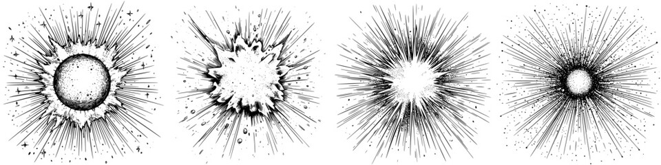 Fototapeta premium Creative explosion effects in black and white illustrations for design projects
