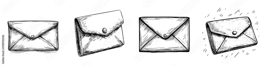 Poster various designs of envelopes displayed on a white background showcasing different styles and texture