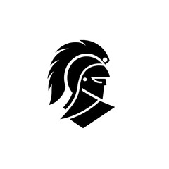 Minimalist vector logo of a warrior helmet design featuring a sleek black-and-white color scheme