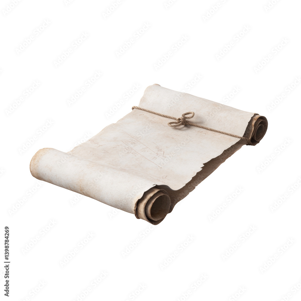 Poster vintage scroll with tied string and aged paper ends on both sides