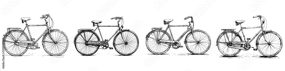 Aufkleber different bicycle designs lined up on a white background showcasing their unique features and styles