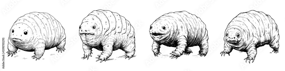 Poster unique illustrations of a fantastical creature exploring different environments in a whimsical and a