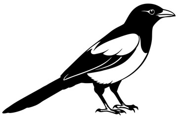 magpie silhouette line art vector illustration with a white background