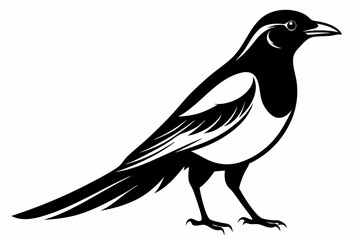 magpie silhouette line art vector illustration with a white background