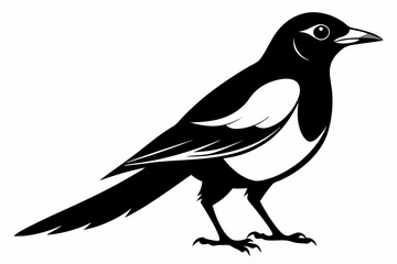 magpie silhouette line art vector illustration with a white background
