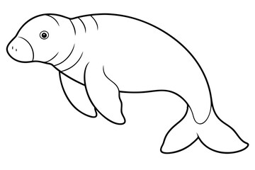 manatee silhouette line art vector illustration with a white background