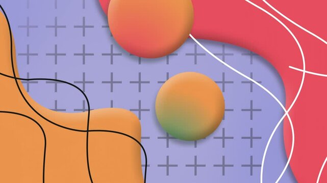 Elegant flowing waves and geometric circles abstract background. Seamless loop animation in soft colors.