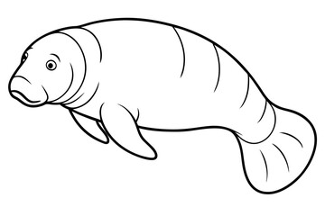 manatee silhouette line art vector illustration with a white background