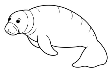 manatee silhouette line art vector illustration with a white background