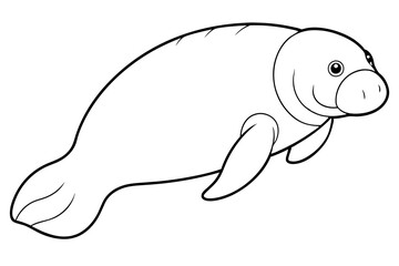 manatee silhouette line art vector illustration with a white background