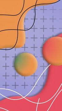 Elegant flowing waves and geometric circles abstract background. Seamless loop animation in soft colors.
