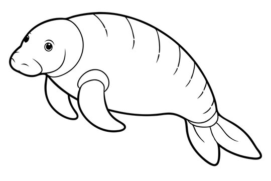 recommend clip art: manatee silhouette line art vector illustration with a white background