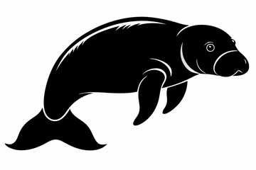 manatee silhouette line art vector illustration with a white background