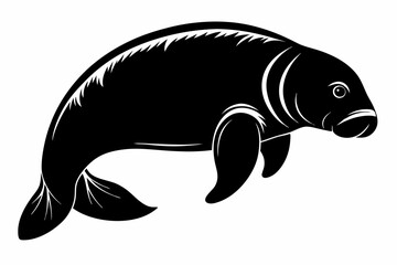 manatee silhouette line art vector illustration with a white background