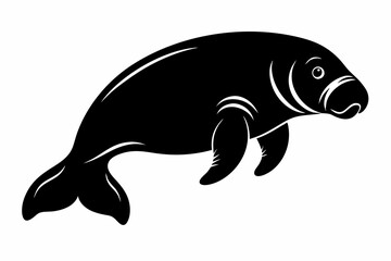 manatee silhouette line art vector illustration with a white background