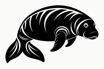 manatee silhouette line art vector illustration with a white background