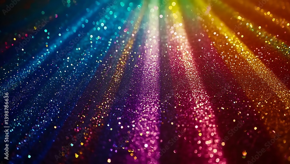 Poster radiant rainbow of glitter: a vibrant array of rainbow-colored glitter, illuminated to create a mesm