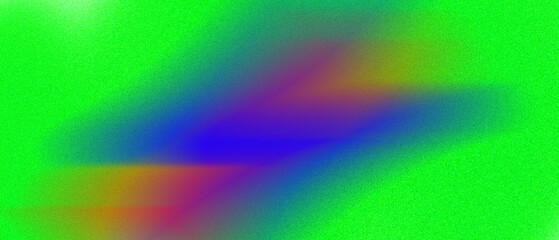 Neon green background with fuzzy multicolor gradient in the middle. Vibrant colorful abstract background with grainy texture