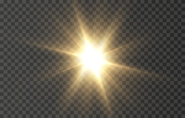 Vector light on isolated transparent background. Sun, rays of light png. Magic glow, golden light png.