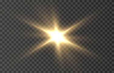 Vector light on isolated transparent background. Sun, rays of light png. Magic glow, golden light png.