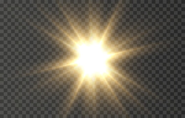 Vector light on isolated transparent background. Sun, rays of light png. Magic glow, golden light png.
