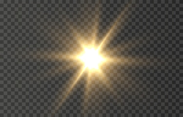 Vector light on isolated transparent background. Sun, rays of light png. Magic glow, golden light png.