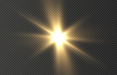 Vector light on isolated transparent background. Sun, rays of light png. Magic glow, golden light png.