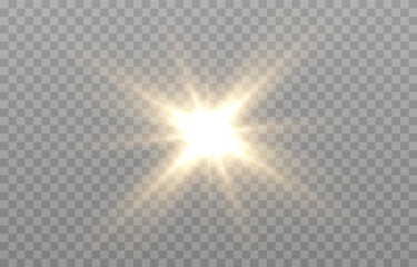 Vector light on isolated transparent background. Sun, rays of light png. Magic glow, golden light png.