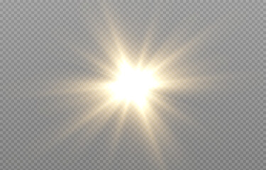 Vector light on isolated transparent background. Sun, rays of light png. Magic glow, golden light png.
