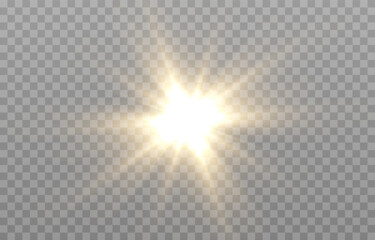 Vector light on isolated transparent background. Sun, rays of light png. Magic glow, golden light png.