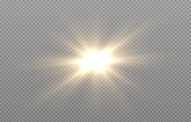 Vector light on isolated transparent background. Sun, rays of light png. Magic glow, golden light png.