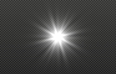 Vector light on isolated transparent background. Sun, rays of light png. Magic glow, golden light png.
