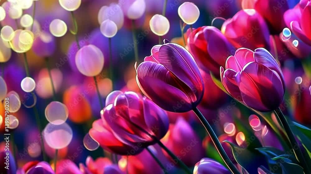 Poster a stunning display of pink tulips shines in warm light. the blurred background adds depth, creating 