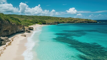 A tropical paradise beach with crystal-clear turquoise water, --ar 16:9 --v 6.1 Job ID: 6964f1aa-ab00-436e-93eb-7dbaa073159f