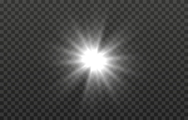 Vector light on isolated transparent background. Sun, rays of light png. Magic glow, golden light png.