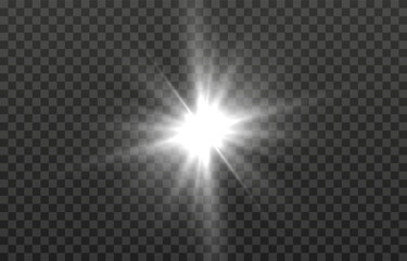 Vector light on isolated transparent background. Sun, rays of light png. Magic glow, golden light png.