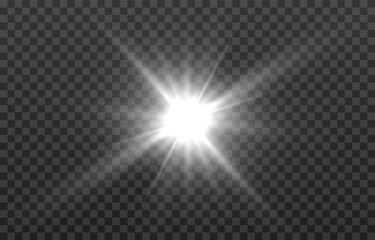 Obraz premium Vector light on isolated transparent background. Sun, rays of light png. Magic glow, golden light png.