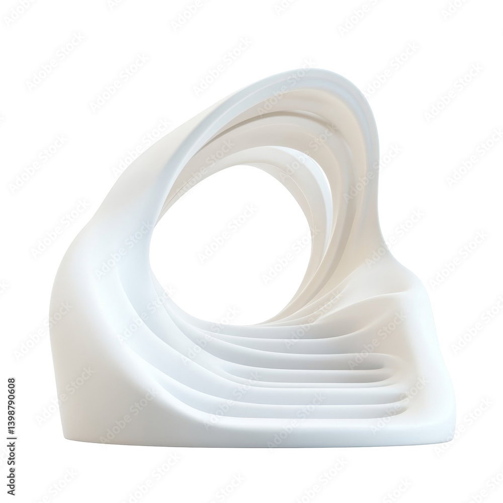 Poster modern abstract sculpture with fluid curves and dynamic artistic shape in smooth white finish