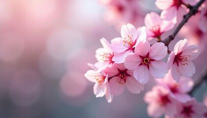 Fototapeta premium Delicate pink sakura blossoms, soft petals, gentle branch pattern, gentle, nature