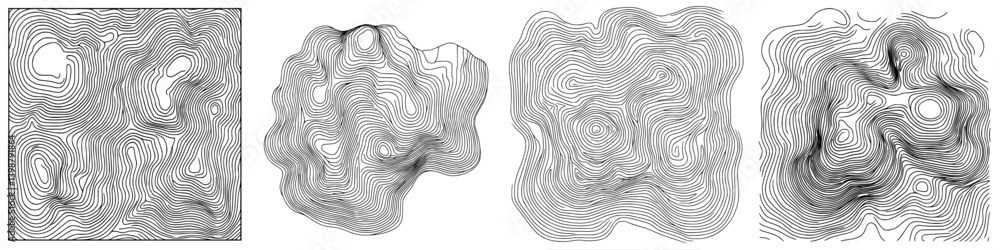 Poster abstract black and white line patterns showcasing fluid shapes and wave-like forms through various d