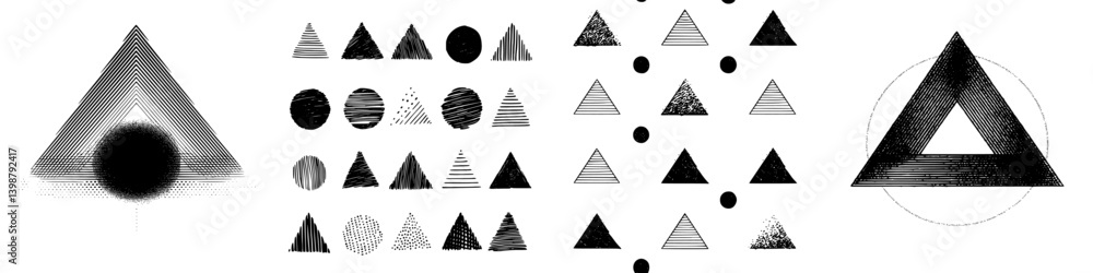 Poster geometric design study featuring various triangle patterns and shapes with contrasting textures