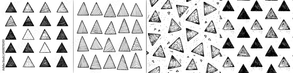 Poster Patterns of triangular shapes in various styles displayed on a light background in a harmonious arrangement