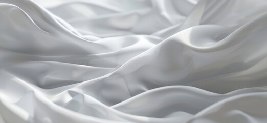 Obraz premium Satin, texture and white material for abstract pattern for art with wallpaper, design or background. Creative, flow and swirl or wave for glossy silk textile fabric or cloth with abstract backdrop.