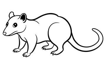 opossum silhouette line art vector illustration with a white background